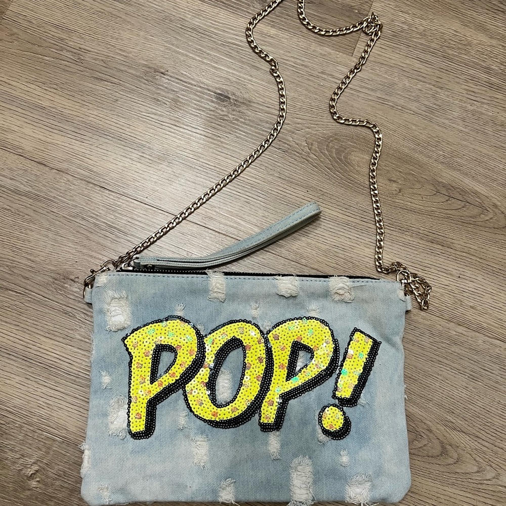 Denim 'POP!' Chain Strap Clutch